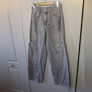 ZARA Baggy Wide Leg Jeans Women Size 4  Made In Morocco Gray Color Loose Fit